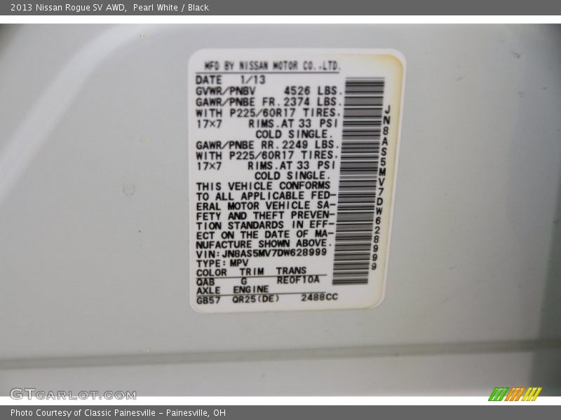 Pearl White / Black 2013 Nissan Rogue SV AWD