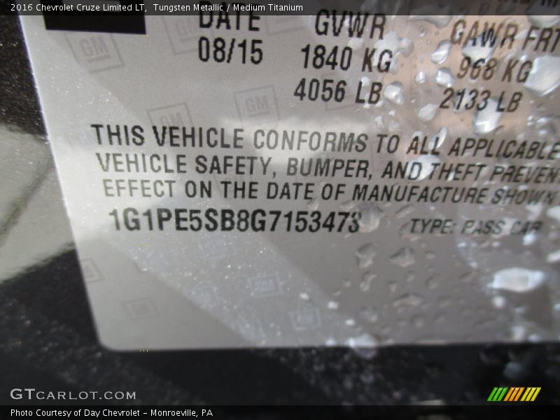 Tungsten Metallic / Medium Titanium 2016 Chevrolet Cruze Limited LT