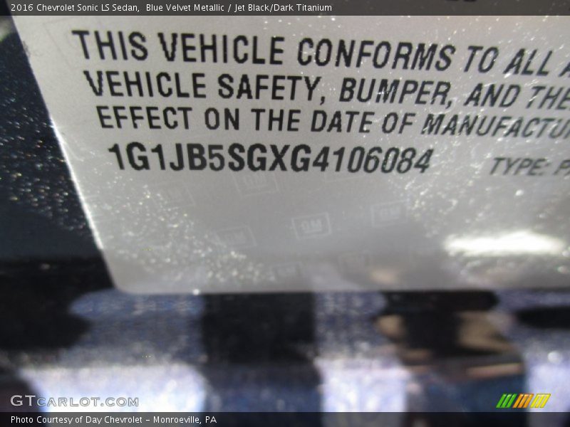 Blue Velvet Metallic / Jet Black/Dark Titanium 2016 Chevrolet Sonic LS Sedan