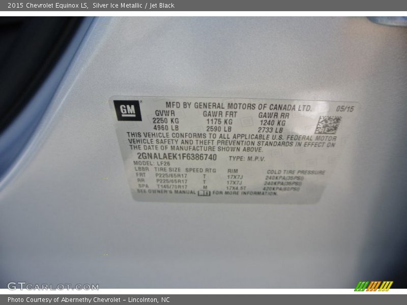 Silver Ice Metallic / Jet Black 2015 Chevrolet Equinox LS