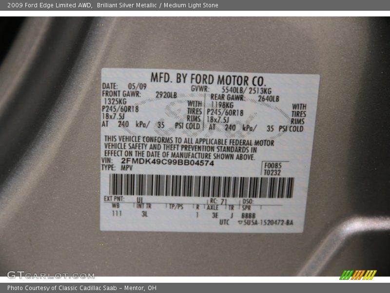 Brilliant Silver Metallic / Medium Light Stone 2009 Ford Edge Limited AWD