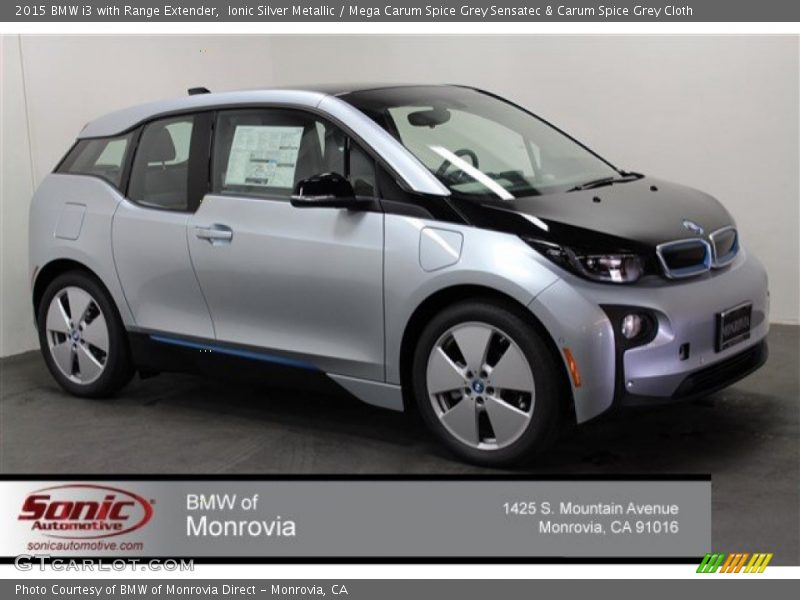 Ionic Silver Metallic / Mega Carum Spice Grey Sensatec & Carum Spice Grey Cloth 2015 BMW i3 with Range Extender