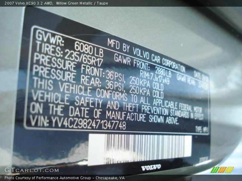 Willow Green Metallic / Taupe 2007 Volvo XC90 3.2 AWD