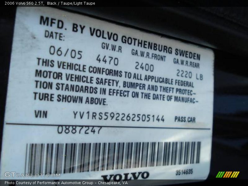 Black / Taupe/Light Taupe 2006 Volvo S60 2.5T
