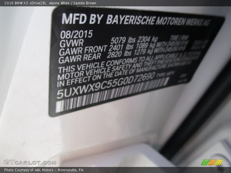 Alpine White / Saddle Brown 2016 BMW X3 xDrive28i