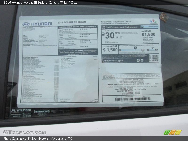 Century White / Gray 2016 Hyundai Accent SE Sedan