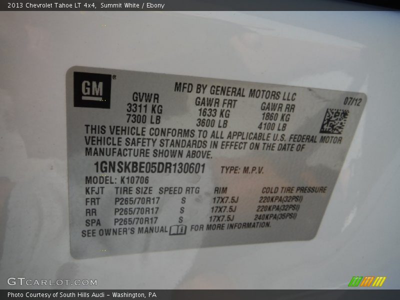 Summit White / Ebony 2013 Chevrolet Tahoe LT 4x4