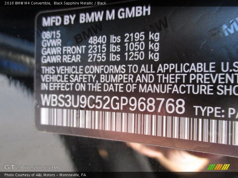 Black Sapphire Metallic / Black 2016 BMW M4 Convertible