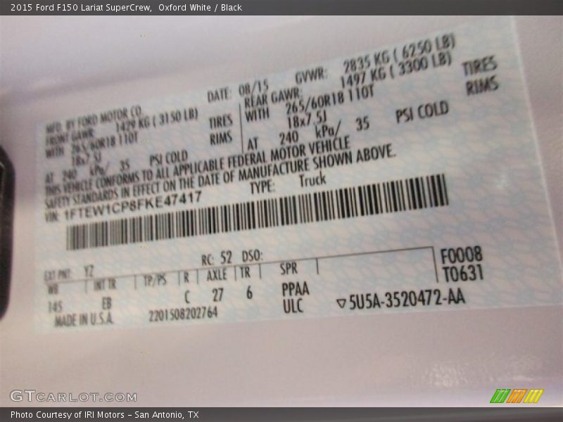 Oxford White / Black 2015 Ford F150 Lariat SuperCrew
