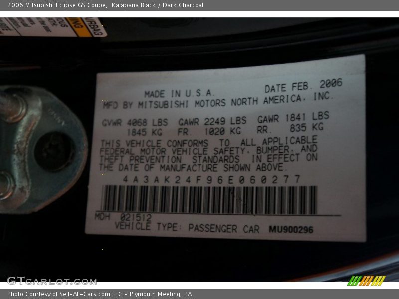 Kalapana Black / Dark Charcoal 2006 Mitsubishi Eclipse GS Coupe