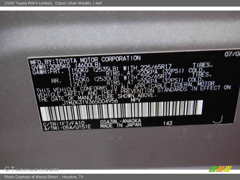 Classic Silver Metallic / Ash 2006 Toyota RAV4 Limited