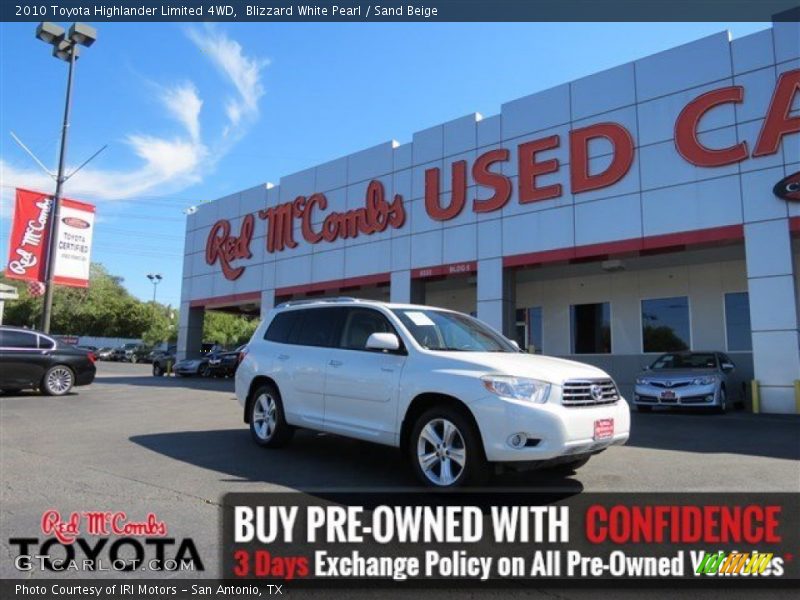 Blizzard White Pearl / Sand Beige 2010 Toyota Highlander Limited 4WD