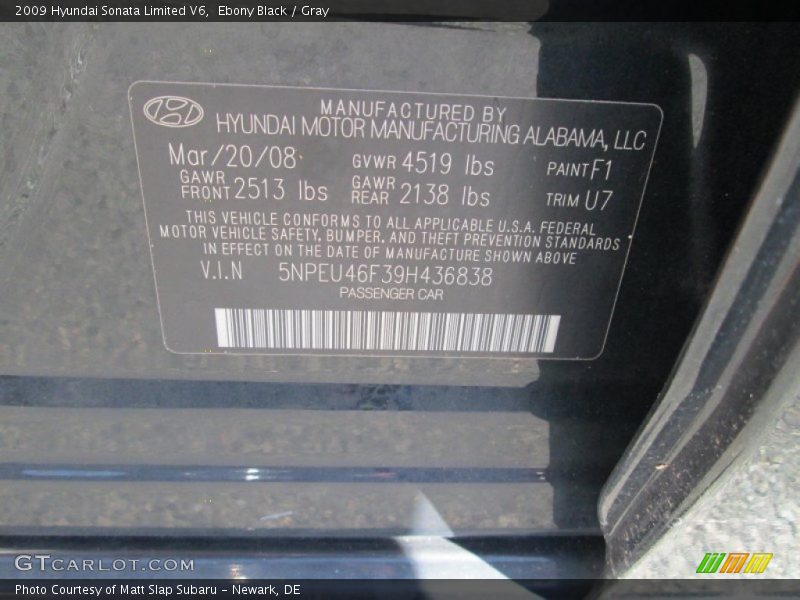 Ebony Black / Gray 2009 Hyundai Sonata Limited V6