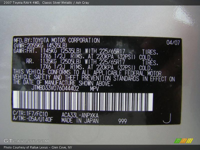 Classic Silver Metallic / Ash Gray 2007 Toyota RAV4 4WD