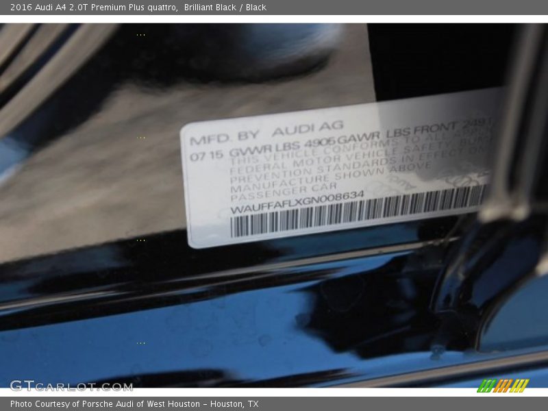 Brilliant Black / Black 2016 Audi A4 2.0T Premium Plus quattro