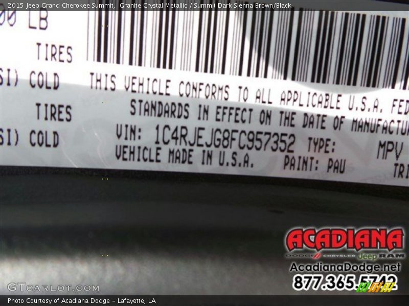 Granite Crystal Metallic / Summit Dark Sienna Brown/Black 2015 Jeep Grand Cherokee Summit