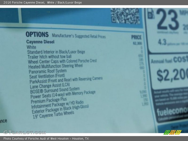  2016 Cayenne Diesel Window Sticker