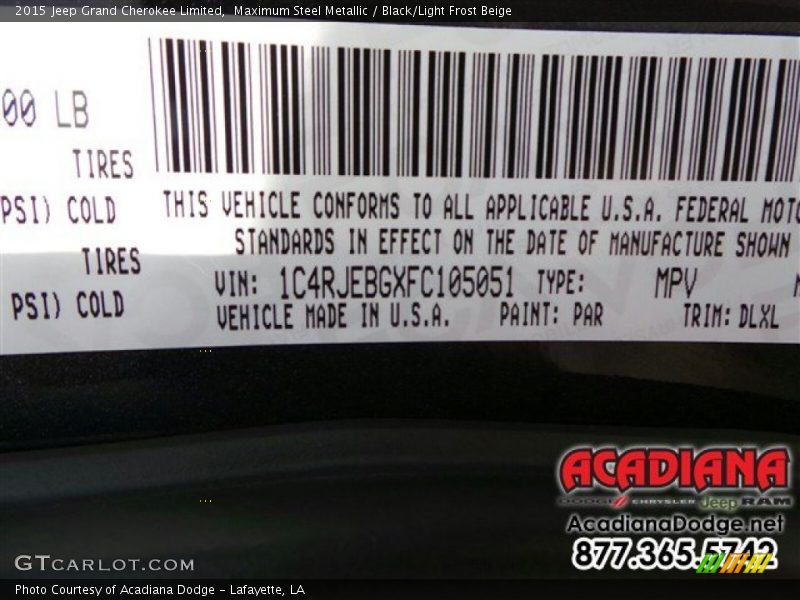 Maximum Steel Metallic / Black/Light Frost Beige 2015 Jeep Grand Cherokee Limited