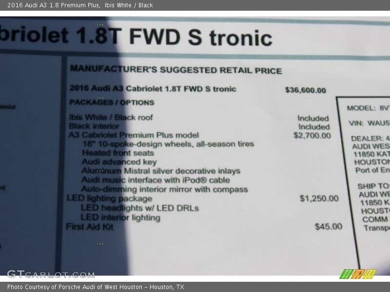 Ibis White / Black 2016 Audi A3 1.8 Premium Plus