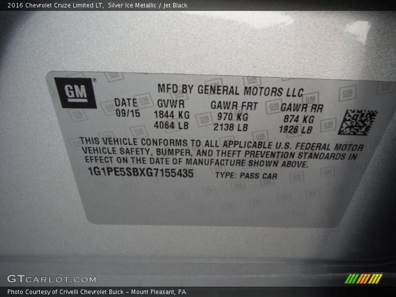 Silver Ice Metallic / Jet Black 2016 Chevrolet Cruze Limited LT