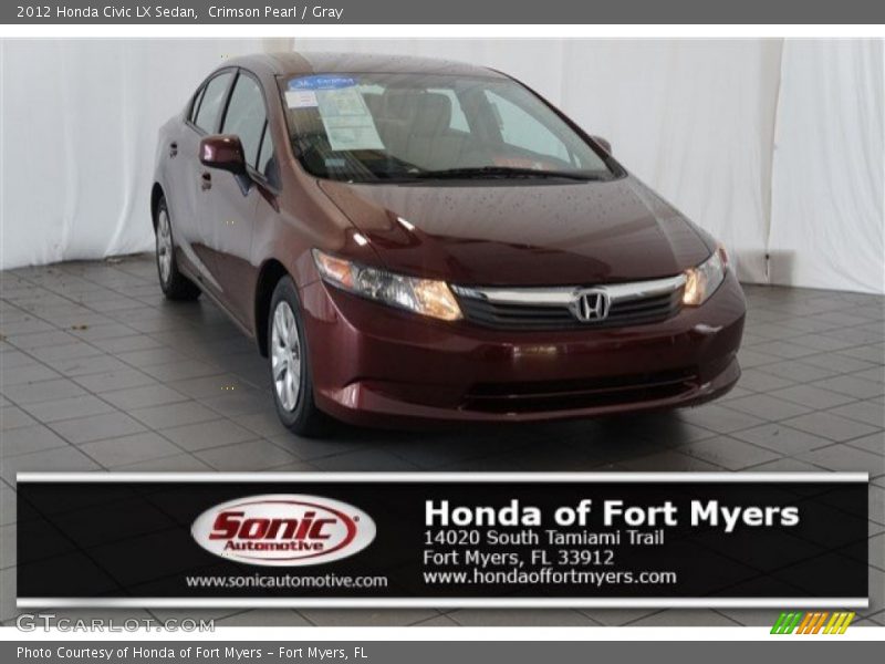 Crimson Pearl / Gray 2012 Honda Civic LX Sedan