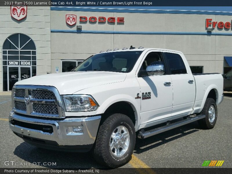 Bright White / Canyon Brown/Light Frost Beige 2013 Ram 2500 Laramie Crew Cab 4x4