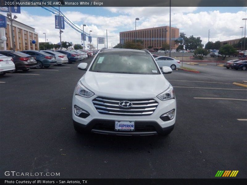 Monaco White / Beige 2016 Hyundai Santa Fe SE AWD