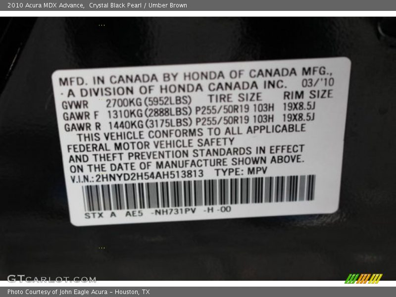 Crystal Black Pearl / Umber Brown 2010 Acura MDX Advance