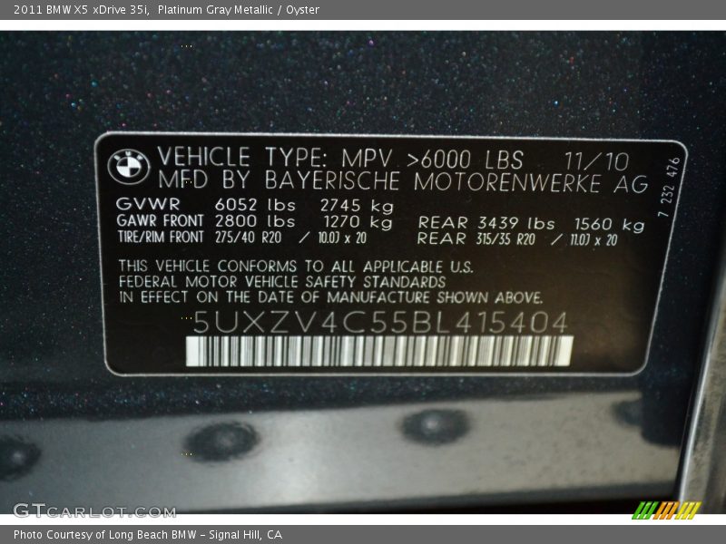 Platinum Gray Metallic / Oyster 2011 BMW X5 xDrive 35i