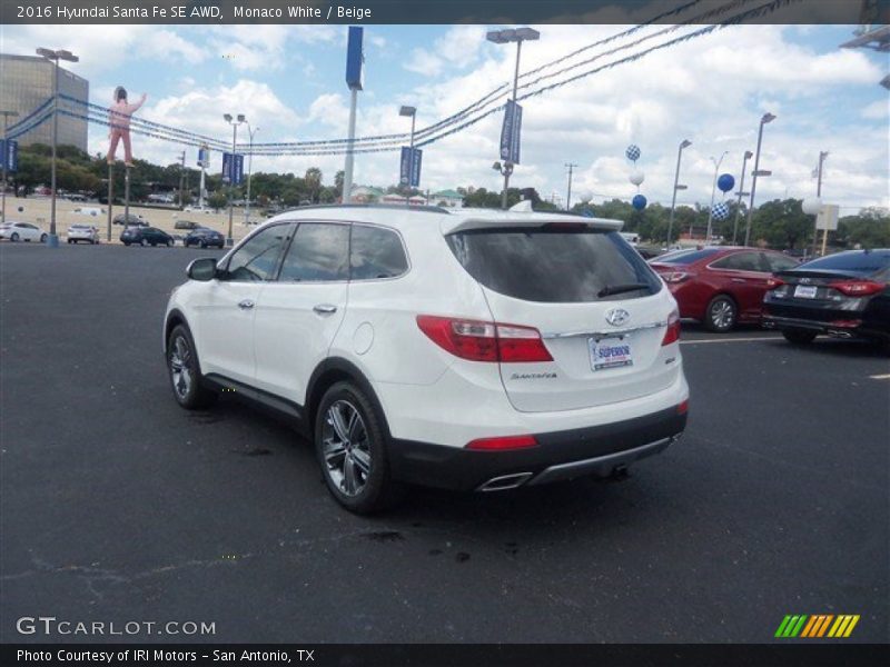 Monaco White / Beige 2016 Hyundai Santa Fe SE AWD