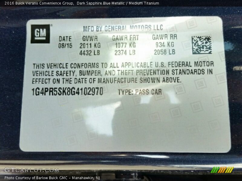 Info Tag of 2016 Verano Convenience Group