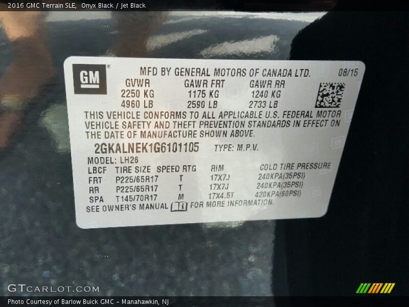 Onyx Black / Jet Black 2016 GMC Terrain SLE