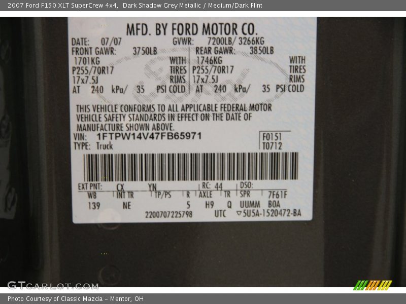 Dark Shadow Grey Metallic / Medium/Dark Flint 2007 Ford F150 XLT SuperCrew 4x4