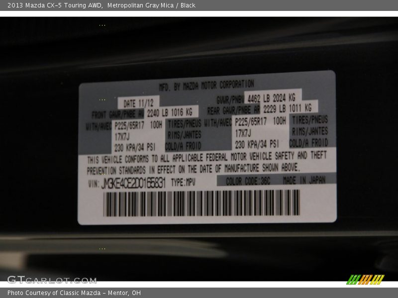 Metropolitan Gray Mica / Black 2013 Mazda CX-5 Touring AWD