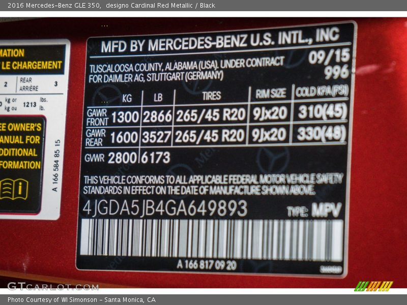 2016 GLE 350 designo Cardinal Red Metallic Color Code 996