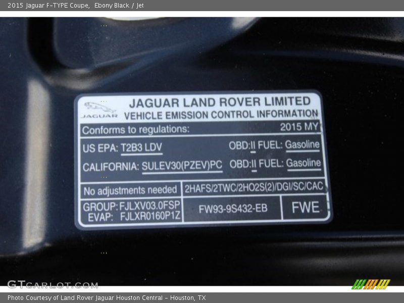 Ebony Black / Jet 2015 Jaguar F-TYPE Coupe