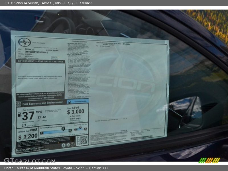 2016 iA Sedan Window Sticker