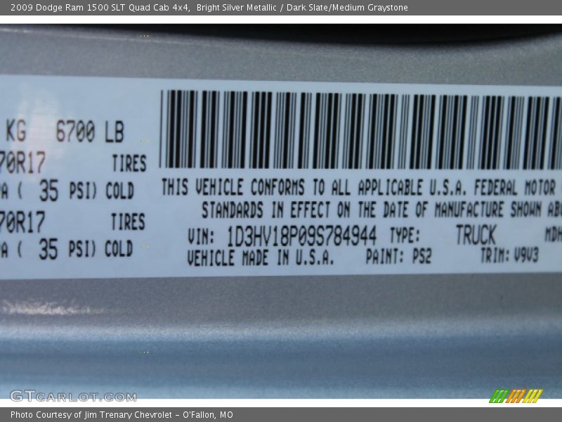 Bright Silver Metallic / Dark Slate/Medium Graystone 2009 Dodge Ram 1500 SLT Quad Cab 4x4