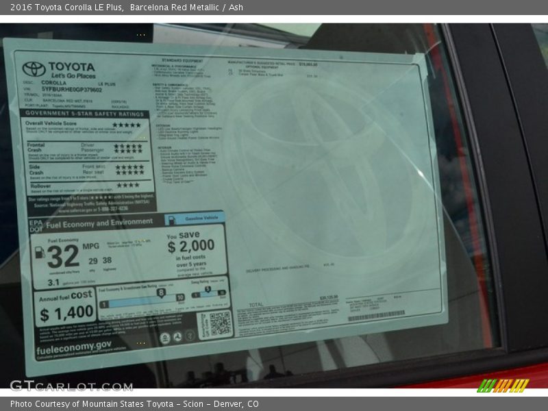 Barcelona Red Metallic / Ash 2016 Toyota Corolla LE Plus