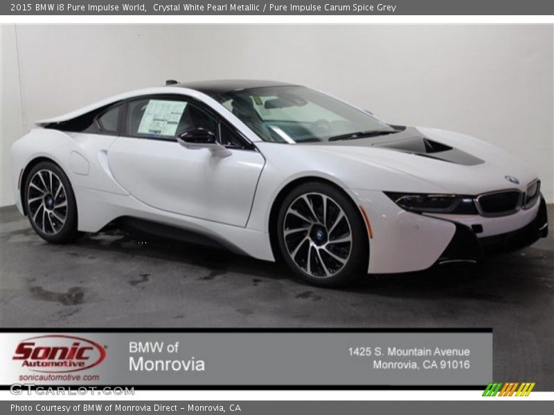 Crystal White Pearl Metallic / Pure Impulse Carum Spice Grey 2015 BMW i8 Pure Impulse World