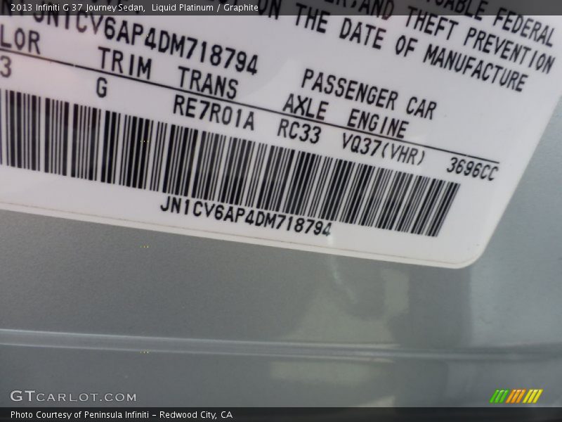 Liquid Platinum / Graphite 2013 Infiniti G 37 Journey Sedan