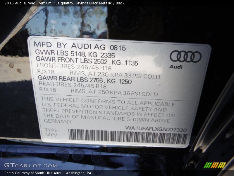 Mythos Black Metallic / Black 2016 Audi allroad Premium Plus quattro