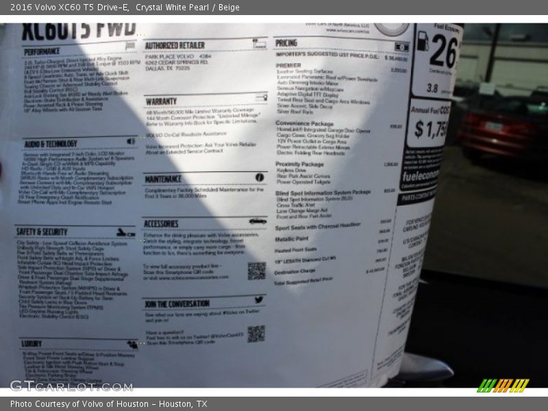 Crystal White Pearl / Beige 2016 Volvo XC60 T5 Drive-E