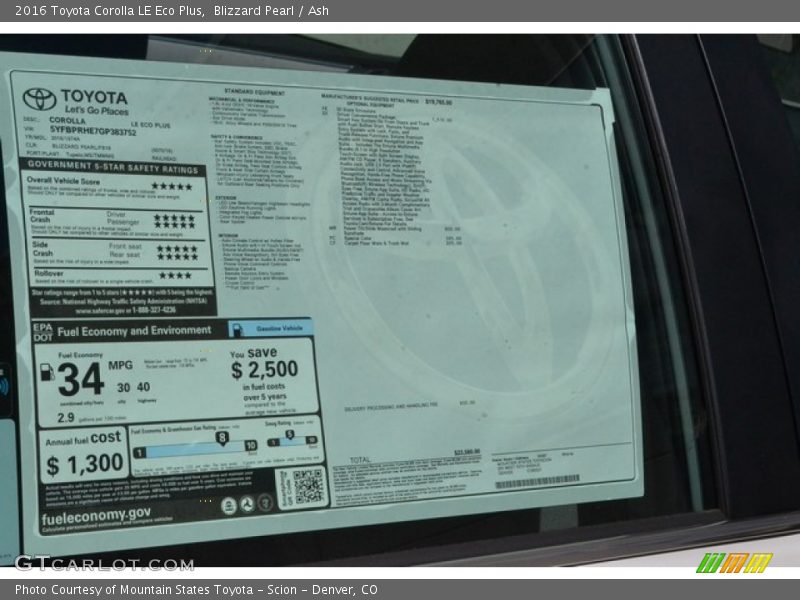 Blizzard Pearl / Ash 2016 Toyota Corolla LE Eco Plus
