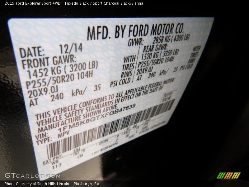 Tuxedo Black / Sport Charcoal Black/Sienna 2015 Ford Explorer Sport 4WD