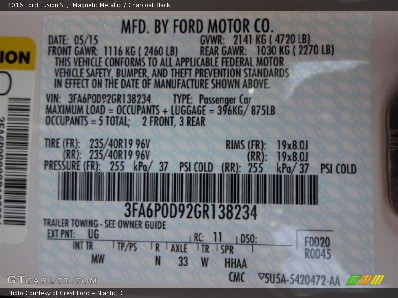 Magnetic Metallic / Charcoal Black 2016 Ford Fusion SE