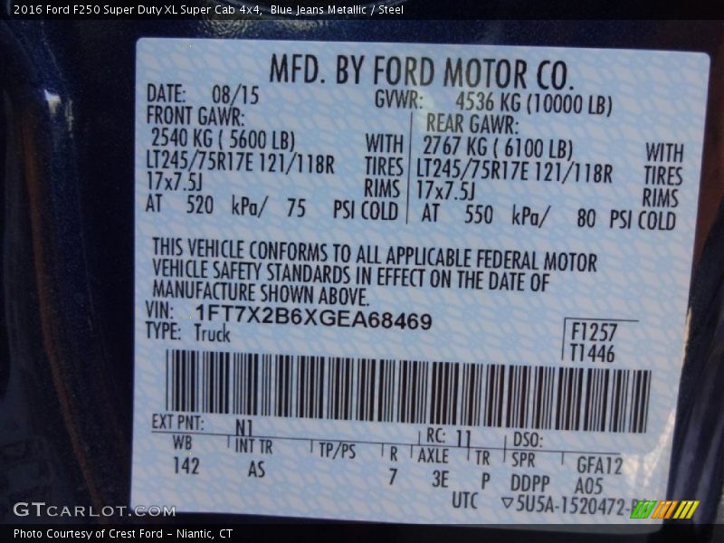 Blue Jeans Metallic / Steel 2016 Ford F250 Super Duty XL Super Cab 4x4