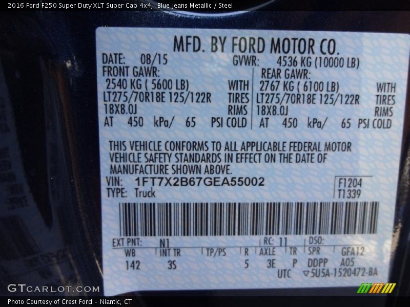 Blue Jeans Metallic / Steel 2016 Ford F250 Super Duty XLT Super Cab 4x4