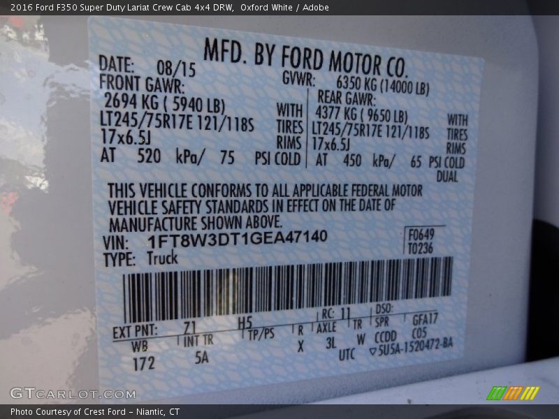 Oxford White / Adobe 2016 Ford F350 Super Duty Lariat Crew Cab 4x4 DRW