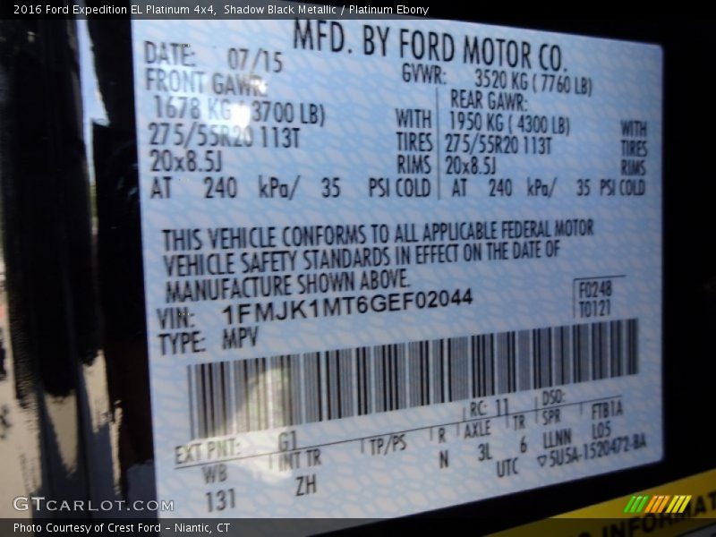 2016 Expedition EL Platinum 4x4 Shadow Black Metallic Color Code G1